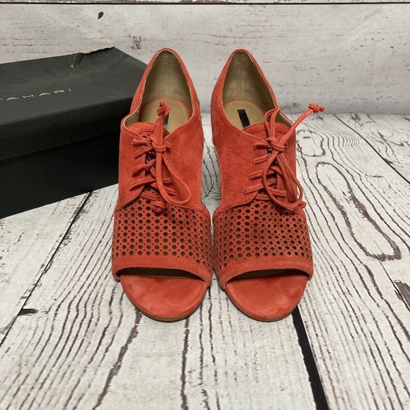 Tahari Shoes‎ Womens Size 9M Coral Pink Megyn Suede Lace Up Perforated Open Toe - Picture 2 of 11